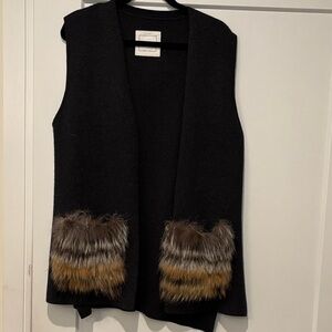 Black Sleeveless Sweater with Faux Fur Accents